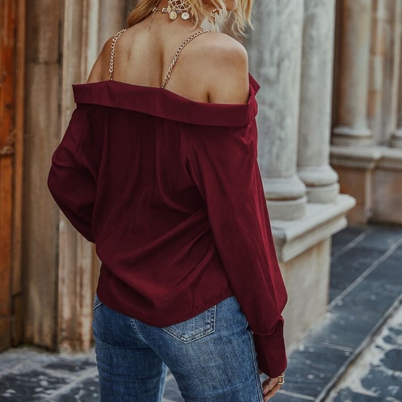 Boho chic button down cold shoulder top green - Picture 11 of 12